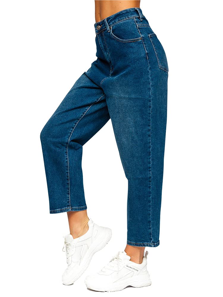 BOLF Femme Pantalon en Jeans Jeans Used Look Jeans Destroyed Denim Style Mom Fit Jambe etroite Temps Libre Casual Style Mix F6F