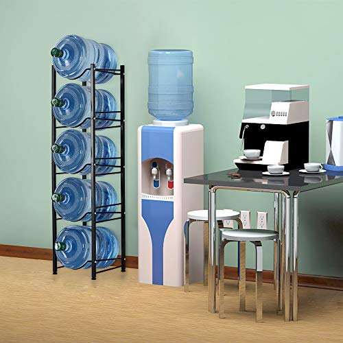 5-Tier Water Bottle Holder Cooler Jug Rack, 5 Gallon Water Bottle Storage Rack Detachable Heavy Duty Water Dispenser Accessory Water Jug Holder Stainless Steel with Black Baking Varnish