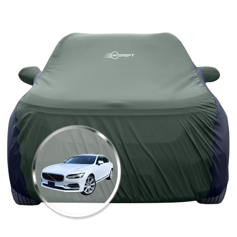 Image of NEODRIFT 'SuperTech' Car Cover for Volvo S-90 (100% Water-Resistant, All Weather Protection, Tailored Fit, Multi-Layered & Breathable Fabric) (Colour: L.Green+Black)