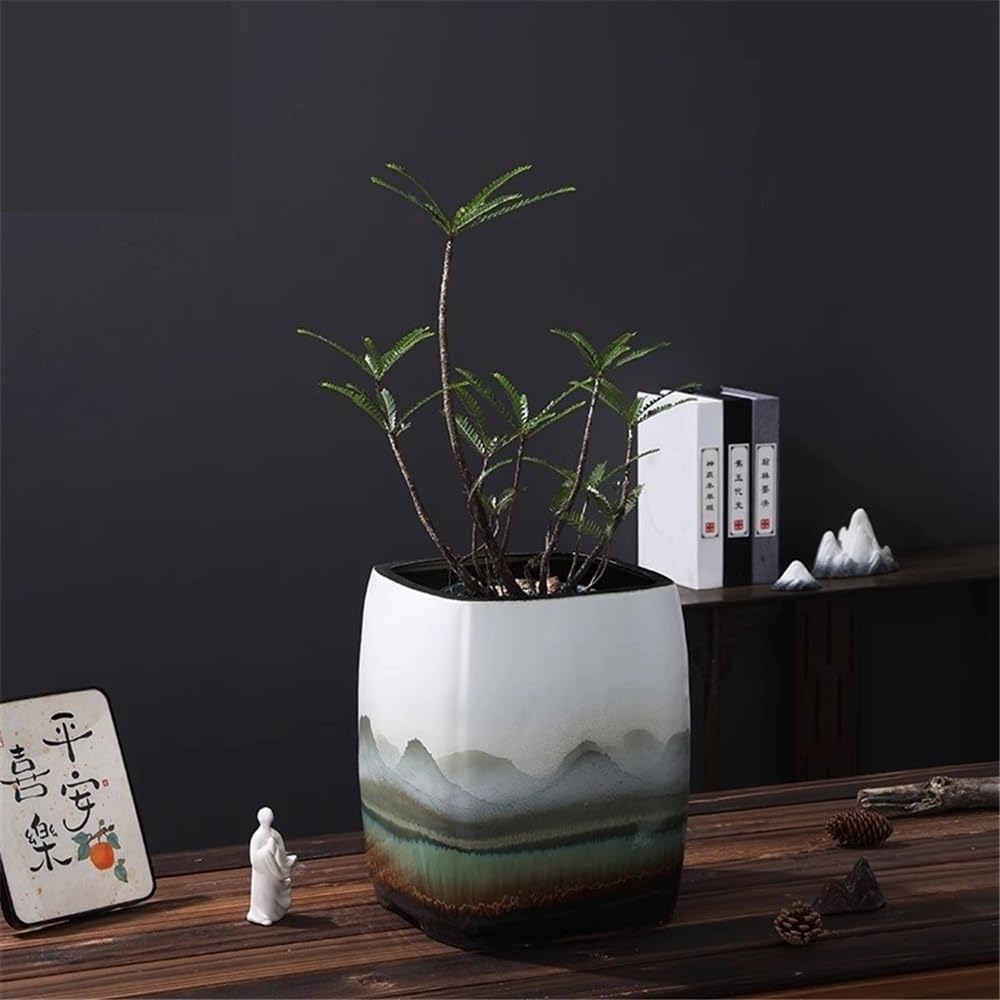 Komputery stacjonarne Chińska ceramiczna doniczka, kwadratowa dekoracja salonu Jingdezhen w stylu retro, bonsai do użytku domowego