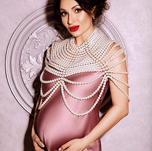 Pearl Body Chain Jewelry For Women - Fashion Handmade Pearl Body Chain Shoulder Necklace Bra (Style 1-White) #TOP6