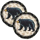 Black Bear Braided Jute Drink Coasters,Woven Coaster for Mugs and Cups, Cabin Table Décor, 5 Inches (Set of 2)