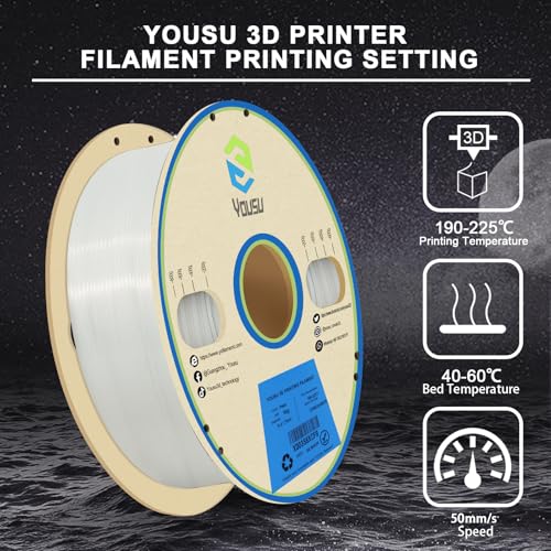 Image of YOUSU 3D Printer Filament 1.75mm PLA Filament Glow in Dark White PLA Filament 3D Printing Filament 1kg(2.2lbs) Spool.