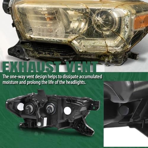 Image of GRAND ORANGE Headlight Assembly W /O LED Daytime Running Light Front Headlamp Left & Right Side Compatible with Toyota Tacoma 2016-2017 Clear Lens Black Housing OE Replacement Halogen Type