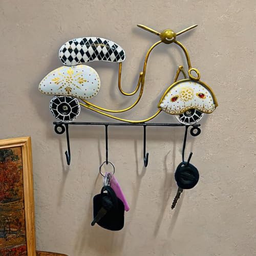 Image of PEDEX - Hand Painted Metal Scooter Key Holders with 4 Hooks Decorative Multicolor Wall Hangers for Keys & Home Decor | Ideal for Entryway, Office & Living Room (9x7 Inch)