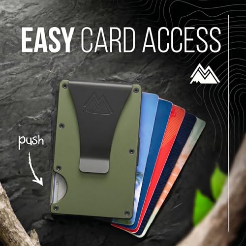 Image of Mountain Voyage Co Minimalist Wallet for Men & Women - Slim RFID Wallet, Scratch Resistant, Credit Card Holder & Money Clip, Easily Removable Money & Cards, (Army Green)