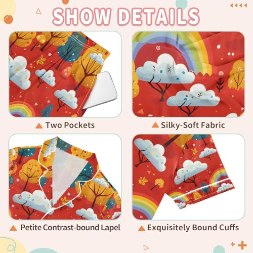 senya Rainbow Landscape Satin Summer Pajama Sets Silk Short Sleeve Button Down Sleepwear3