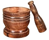 Wooden Mortar & Pestle Set,Rustic Handmade Mortar, Herb Spice Grinder Masala, Mixer Manual Kharal Ma