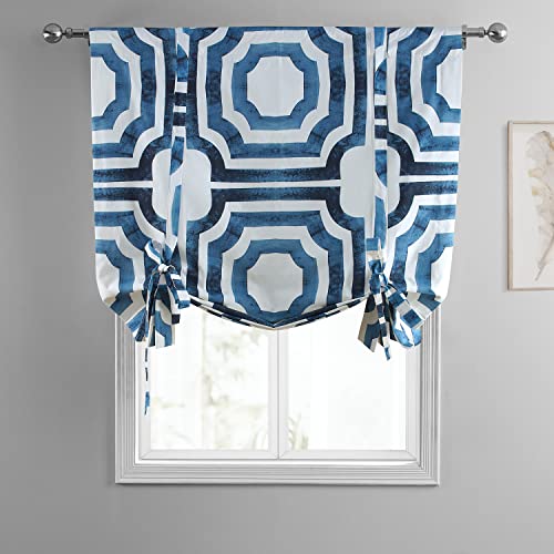 Image of HPD Half Price Drapes Room Darkening Tie Up Curtains 46 X 63 Inch Mecca Printed Cotton Window Roll Up Balloon Curtain for Living Room, Kitchen PRTW-TUD23B-63 (1 Panel), Mecca Blue