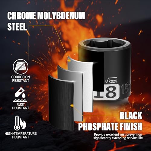 Image of 1 /2 Inch Drive 18mm Shallow Metric Impact Socket, CR-MO, 6 Point Radius Corner Design, Square Chamfered Opening, Axle Nut Impact Grade Socket for Easy Removal