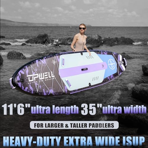 Image of UPWELL 11'6 inchx35 inch Extra Wide Inflatable Paddle Board, Stand Up Paddle Board for Youth & Adults, Stable Design, Premium SUP Accessories, 120L Backpack, 10L Dry Bag, Paddle, Leash, Hand Pump, US Fins