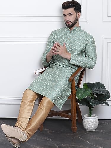Sojanya (Since 1958 Men'S Silk Blend Embroidered Kurta & Churidaar Pyjama Set2