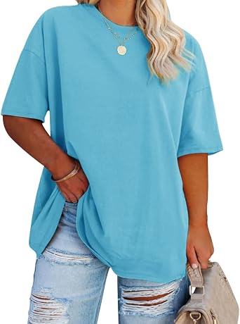 Fisoew Women's Plus Size T Shirts Oversized Tees Summer Half Sleeve Crew Neck Tunic Tops