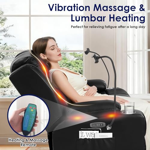 Image of Redlife Power Loveseat Recliner Sofa with Console, PU Leather Dual Reclining Couch with Blue LED Light, Bluetooth Speakers, Phone Holders, USB Ports, Home Theater & RV Recliner (Black)
