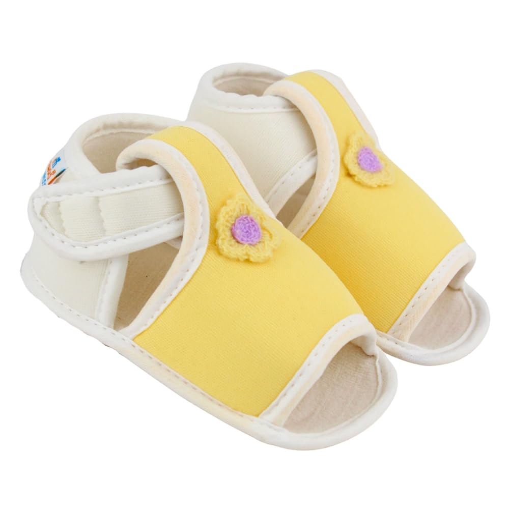 6 To 12 Months Baby Girls Skin-friendly Cotton Floral Yellow,White Hook & Loop Sandal Booties-BT5545-image-44