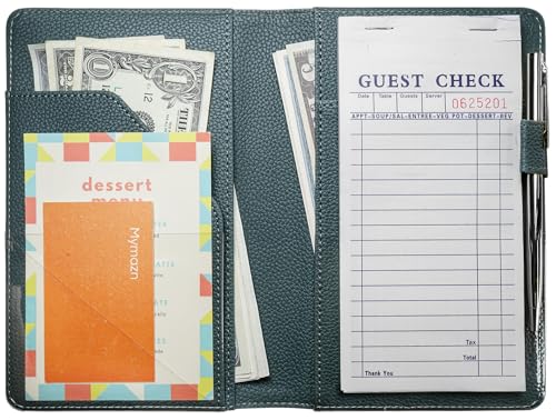Image of Mymazn Green Server Books for Waitress Book Waiter Book Server Booklet Restaurant Waitstaff Organizer, Serving Book Guest Check Book Holder Money Pocket Fits Server Apron (Greygreen)