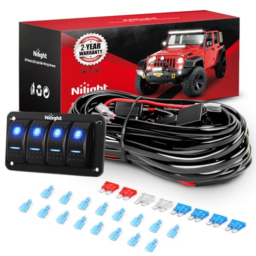 Image of Nilight 16AWG 14AWG 12AWG LED Light Bar Wiring Harness Kit - 8 Leads | 12V On /Off 4 Gang Rocker Switch Panel Power Relay Blade Fuse 5Pin Toggle Switches for Cars Boat ATV Trucks