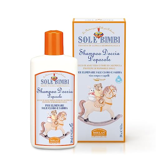 Helan, Sole Bimbi, Gel de Ducha After Sun Niños, Champú Niños con Almendras Dulces - Crema Hidratante Bebe con Áloe Vera - Gel de Baño y Champu Niños Reconstituyente con Flores de Caléndula - 200 ml
