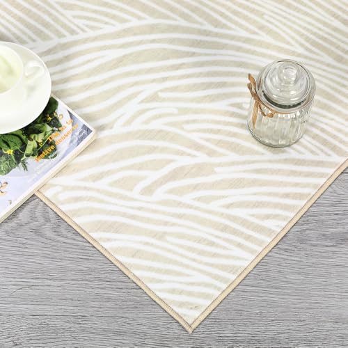 GarveeHome Entryway Runner Rug 2x6 Modern Abstract Runner Rug Non-Slip Washable Rugs for Hallway Indoor Soft Faux Wool Floor Cover Contemporary Kitchen Runners Low Pile Rugs for Laundry Bedside Beige