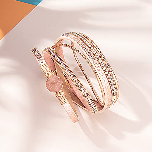 FANCY SHINY Boho Wrap Bracelets Leather Cuff Bracelet Bohemian Jewelry Resin Stone Leather Necklace with Clasp for Women4