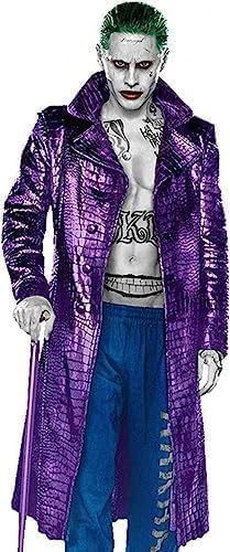 Men's Jared Leto Joker Suicide The Squad Purple Leather Trench Coat