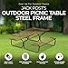 Jack Post Fiesta Charm 6 Person Outdoor Custom Do It Yourself Powder Coated Tubular Steel Frame for Long Wooden Picnic Table, Black