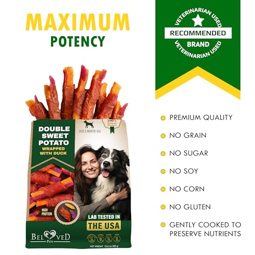 Image of Beloved Pets Sweet Potato Dog Treats & Healthy Duck Chews 10.6 Oz - Puppy Snacks & Soft Bones for Large, Medium & Small Breeds - Natural Dog Food & Grain-Free, Rawhide-Free Training Jerky Wraps