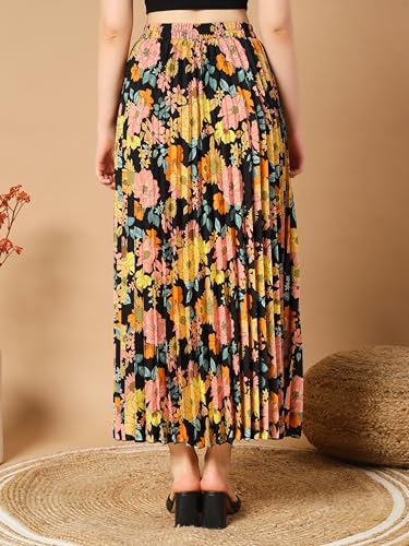 Image of KZULLY | Floral Printed Maxi Skirt | Comfortable Elastic Waist | Stylish Morden and Comfortable Looking | Fashionable and Modern Look Perfect for Any Event| Polyester, Crepe| for Women