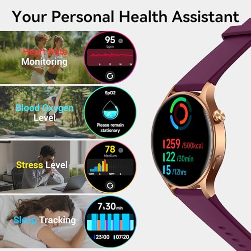 Fitpolo Smart Watch for Women,1.3" AMOLED Touchscreen Fitness Tracker, Make/Answer Calls, Heart Rate SpO2 Monitor,IP68 Waterproof,Sleep Activity Tracking Smartwatch for Android Phones iPhone (Purple)4
