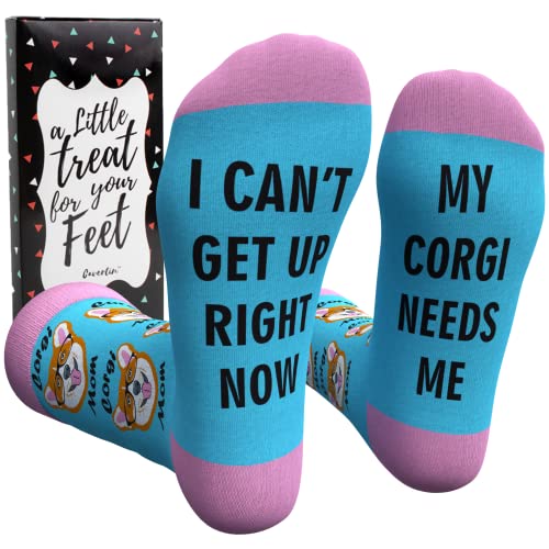Cavertin Womens Novelty Socks with Gift Box Cat Lover Dog Mom Book Lover Cat Mom Llama Unicorn Sloth Corgi (Corgi)