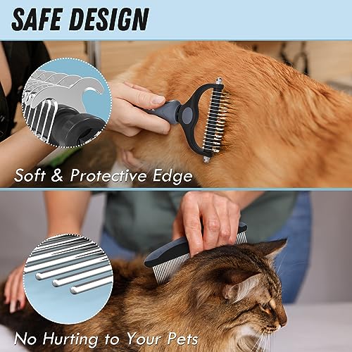 Pet-Grooming-Brush-and-Metal-Comb-Combo-Cat-Brush-Dog-Brush-for-Shedding-Undercoat-Rake-for-Dogs-Grooming-Dematting-Deshedding-Brush-Dogs-Shedding-Tool-for-Long-matted-Haired-Pets-Gray Pet Grooming Brush and Metal Comb Combo Cat Brush Dog Brush for Shedding Undercoat Rake for Dogs Grooming Dematting Deshedding Brush Dogs Shedding Tool for Long matted Haired Pets Gray