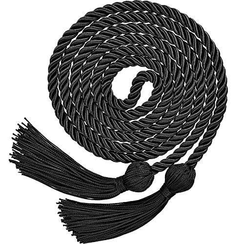 Image of TecUnite Graduation Cords Honor 2026 Polyester Yarn Decorative 67 inch Long Garland Twist Ties with Tassels for Bachelor Gown Graduation(Black)