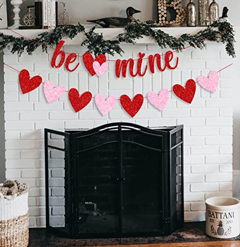 Image of Festiko Kid Red Glittery Be Mine Banner and Red Pink Glittery Hearts Banner Valentine's Day Banner Garland Valentines Day Party Decorations for Valentines Wedding Anniversary Engagement Party Supplies