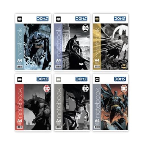 Image of DOMS Single Line Notebook | A4 DC Series| 29.7 X 21 CM | BATMAN Series| Soft cover pinning Binding | 172 Pages | For Students In School & Colleges | Pack of 6
