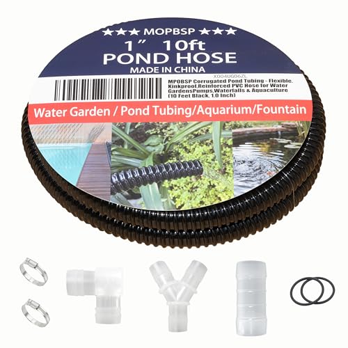 MPOBSP Corrugated Pond Tubing - Flexible Kinkproof Reinforced PVC Hose for Water Gardens Pumps Waterfalls & Aquaculture (10 Feet Black 1.0 Inch)