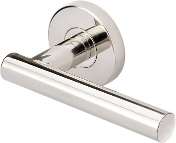 INOX RA 106 Interior Door Handle Passage Set, Copenhagen Lever Door Handle with Round Rosette, 2-3/8 Inch Tubular Latch Backset, Satin Stainless Steel Finish RA106L471-32D