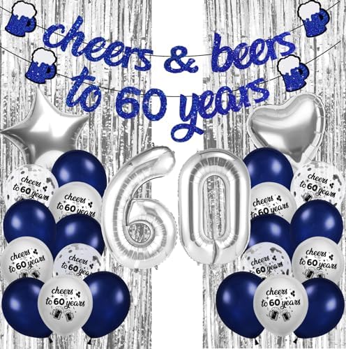 Amazon.com: 60th Birthday Decorations - Navy Blue & Silver 60th ...