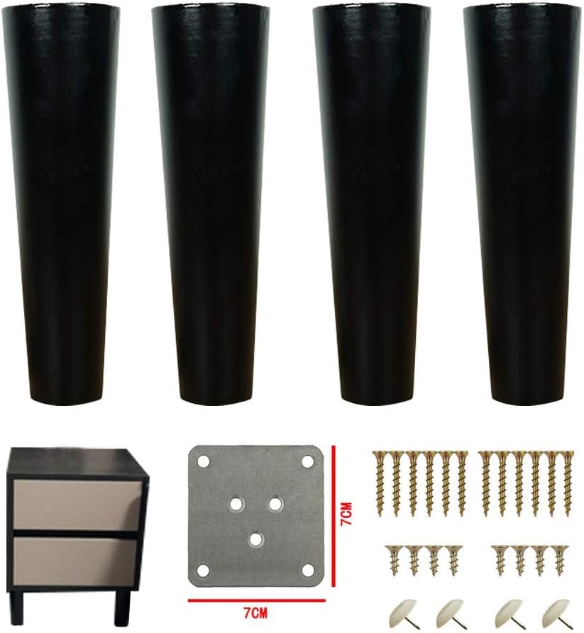Solid Wood Furniture Legs,Black Sofa Feet Support Foot,Wooden Table Legs Coffee Table Legs DIY Legs,Dining Table Replacement Legs,with Mounting Plate & Screws,Set of 4(18cm/7in)