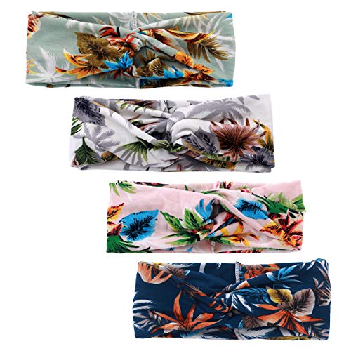 XUYI 4 Pack Turban Headbands for Women Hair Vintage Flower Printed Cross Elastic Head Wrap (2)