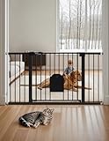 Babelio 36-56" Extra Wide Auto Close Baby Gate with Cat Door, Pet Gate Indoor with Extra Wide Walk Thru Door, Metal Dog Gate for Doorway, Stairs, Includes 4 Wall Cups and 3 Extension Pieces, Black