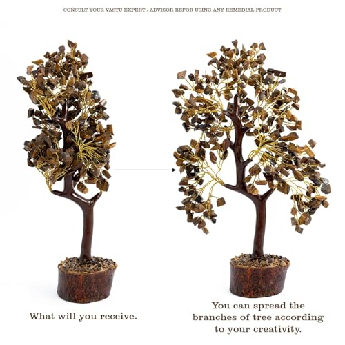 Image of Tiger Eye Crystal Tree with 600 Beads for Wealth & Prosperity | 10 Inch Approx | Feng Shui Gemstone Money Tree for Positive Energy, Good Luck & Home Decor