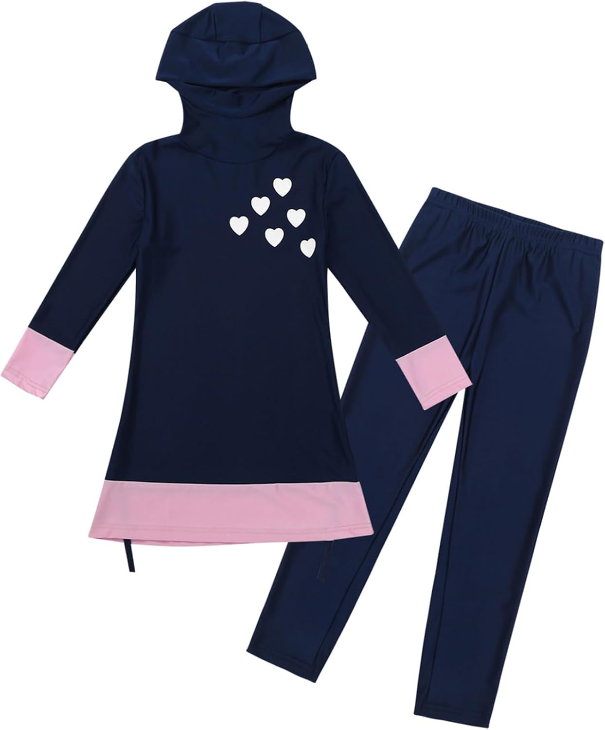 Kids Girls Two Pieces Modest Hijab Burkini Swimsuit UPF 50+ Sun Protective Rash Guard Set Swimwear