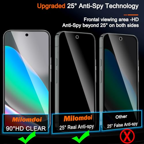 Image of Milomdoi 3 Pack Privacy Screen Protector for Google Pixel 10 Tempered Glass with 3 Pack Camera Lens Protector, Ultra 9H Accessories [Support Fingerprint Unlock] Case Friendly, Black