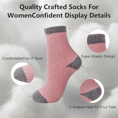 Image of kissleaf Thick Warm Fuzzy Socks for Women 5 Pairs Fluffy Cozy Womens Socks Winter Cute Slipper Socks for Women Gift