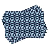 ABAKUHAUS Krawatte Platzmatten, Ethnisches Muster mit Grunge Circles Südostasiatische orientalische Motive, Tiscjdeco aus Farbfesten Stoff für das Esszimmer und Küch, Violettblau und Hellblau