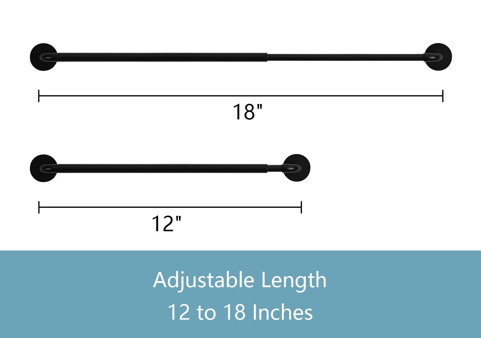 TYRON 2 Pack Magnetische Gardinenstange für Tür Verstellbar 12-18 Zoll 3/8 Zoll Durchmesser Gardinenstangen ohne Bohren Kleine Haustür Magnetstangen (Schwarz)