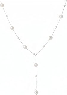 Pearl Lariat halsband, pärlhalsband för kvinnor – Y-format långt hänge med vita imitationspärlor och guldkopparkedja, guld.