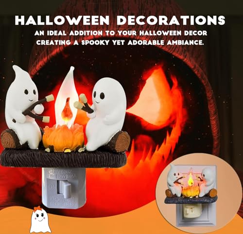 Image of Ghost Campfire Nightlight, 2024 Halloween Spooky Campfire Twinkle Night Lights Ghost Roasted Marshmallow Night Lights,Faux Campfire Night Light Plug into Wall