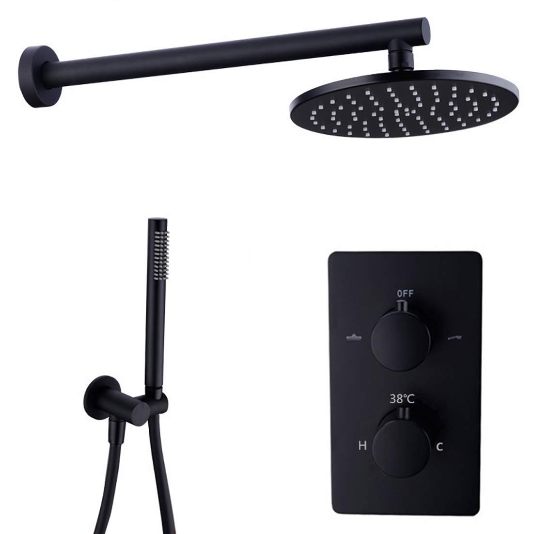 CWCQGH Shower System,Wall Mounted Brass Thermostatic Faucets Black Bathroom Rainfall Shower Faucet Set with Handheld Shower Head,Luxury Shower Set,10inch
