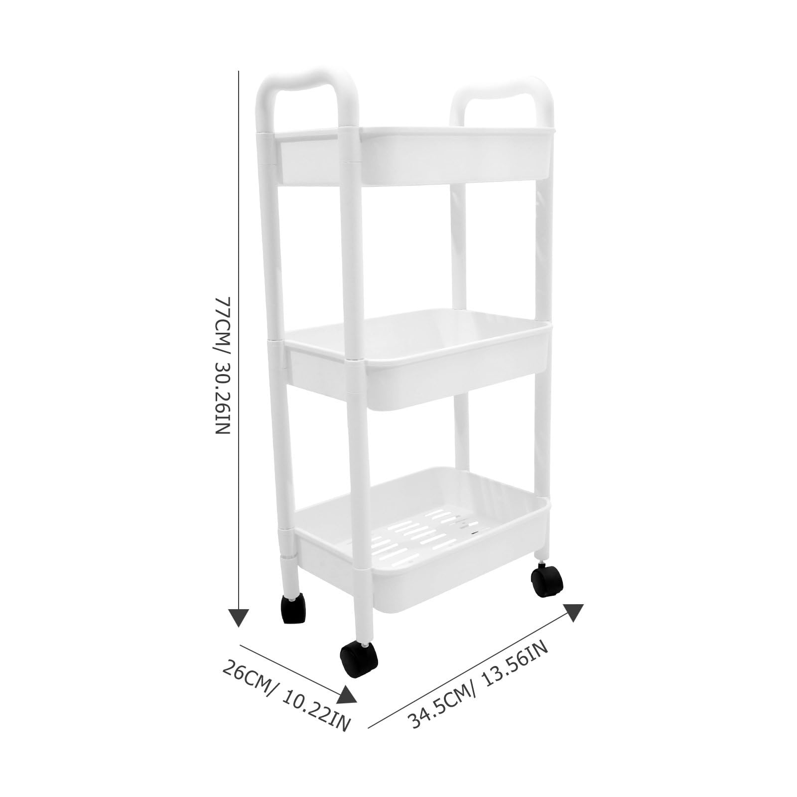 UKCOCO Carrello Portaoggetti Multiuso con Ruote, Scaffale a 3 Ripiani in Plastica Bianca, Mobile Organizer per Cucina, Bagno, Ufficio e Saloni di Bellezza